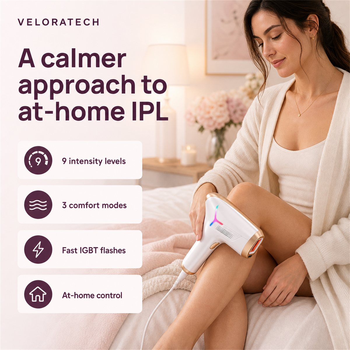 VELORATECH IPL handset — a calmer approach to at-home hair removal